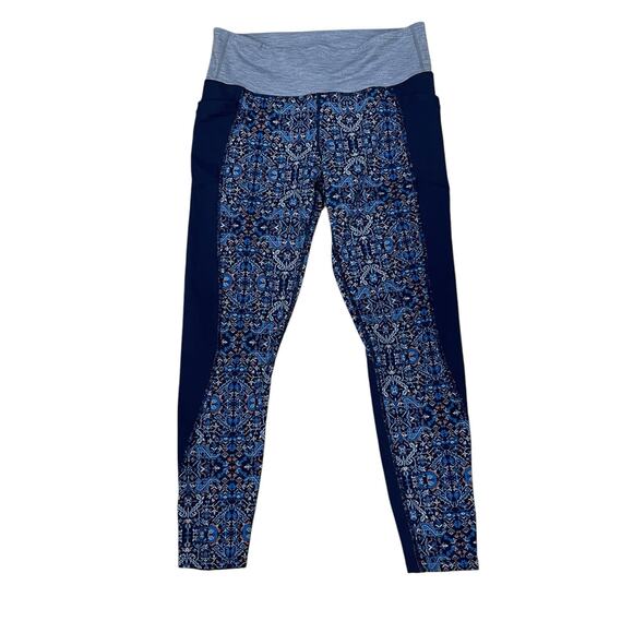 Athleta Blue Tapestry Chaturanga To Town Tight Legging Size Large Pockets Gym - Picture 1 of 11